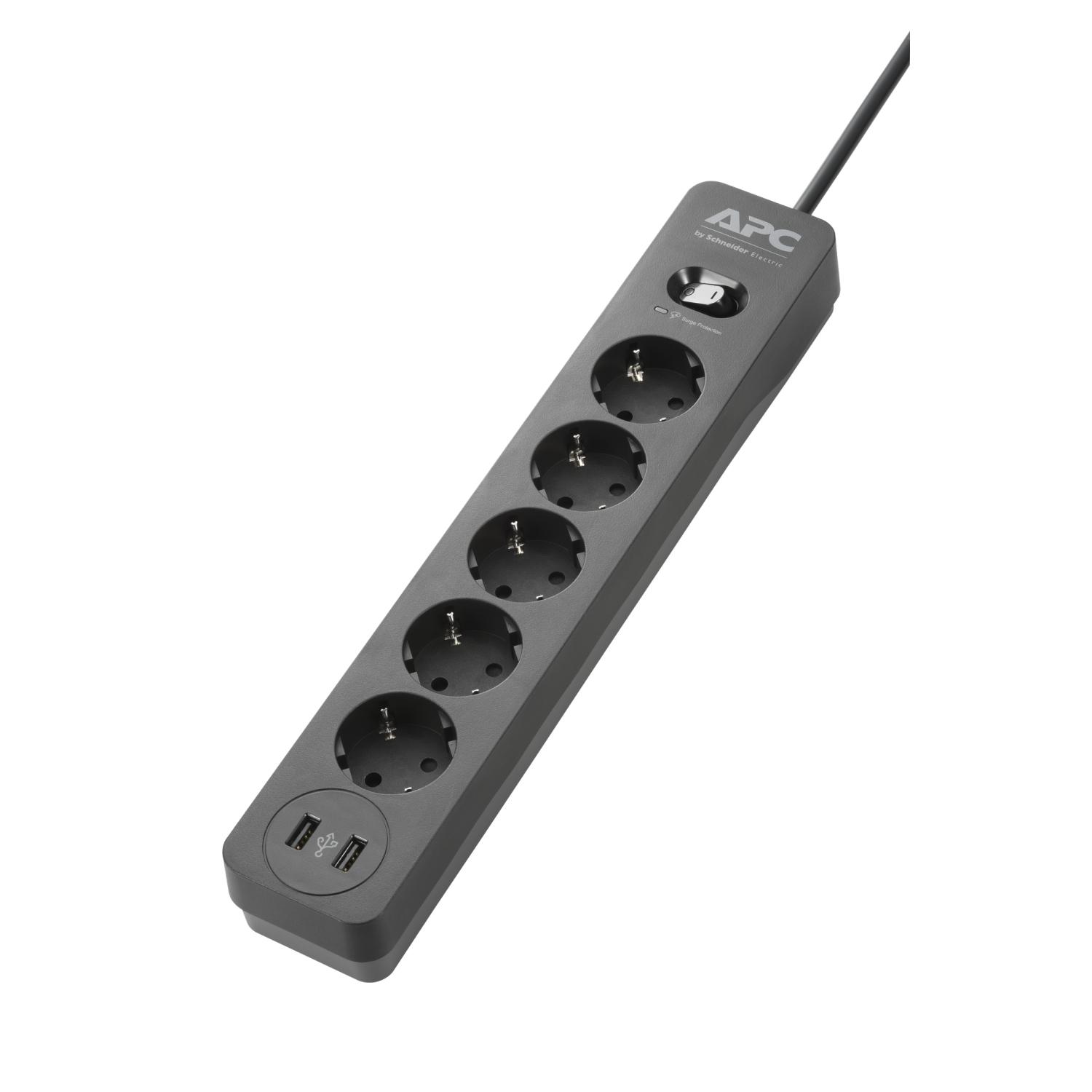 PDU APC Essential SurgeArrest 5 Outlet 2 USB Ports Black 230V Germany PME5U2B-GR